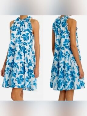 Blue Floral Halter Dress